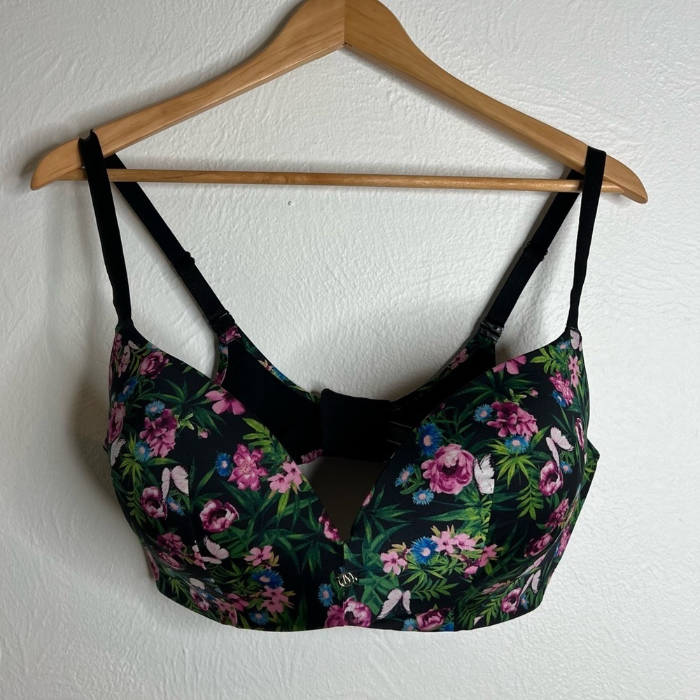 Victoria's Secret So Obsessed Floral Padded No-Wire Bra Black Pink Size 38DD